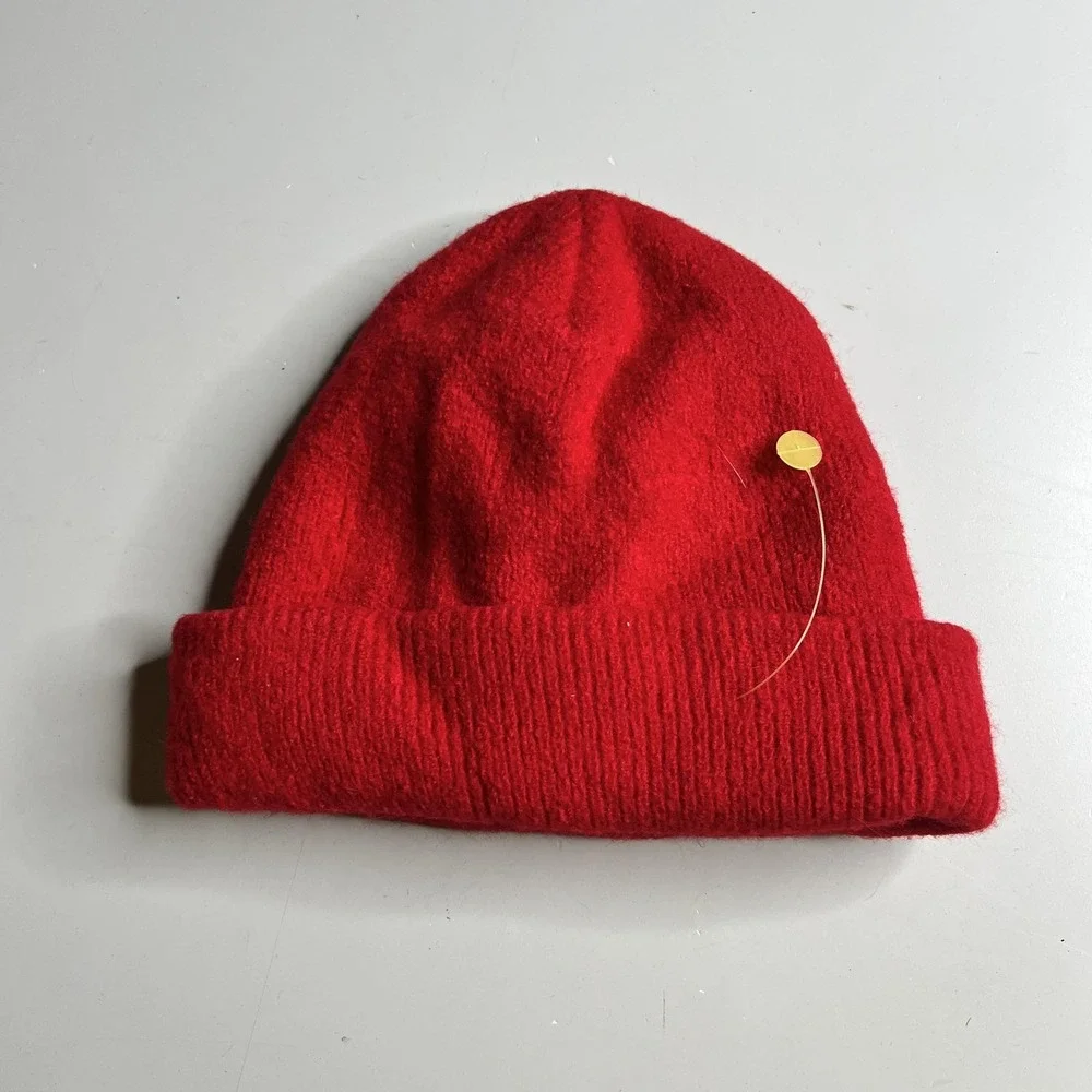 Canada Goose Kids Red Merino Wool Beanie Arctic Program Logo Knit Hat Canada